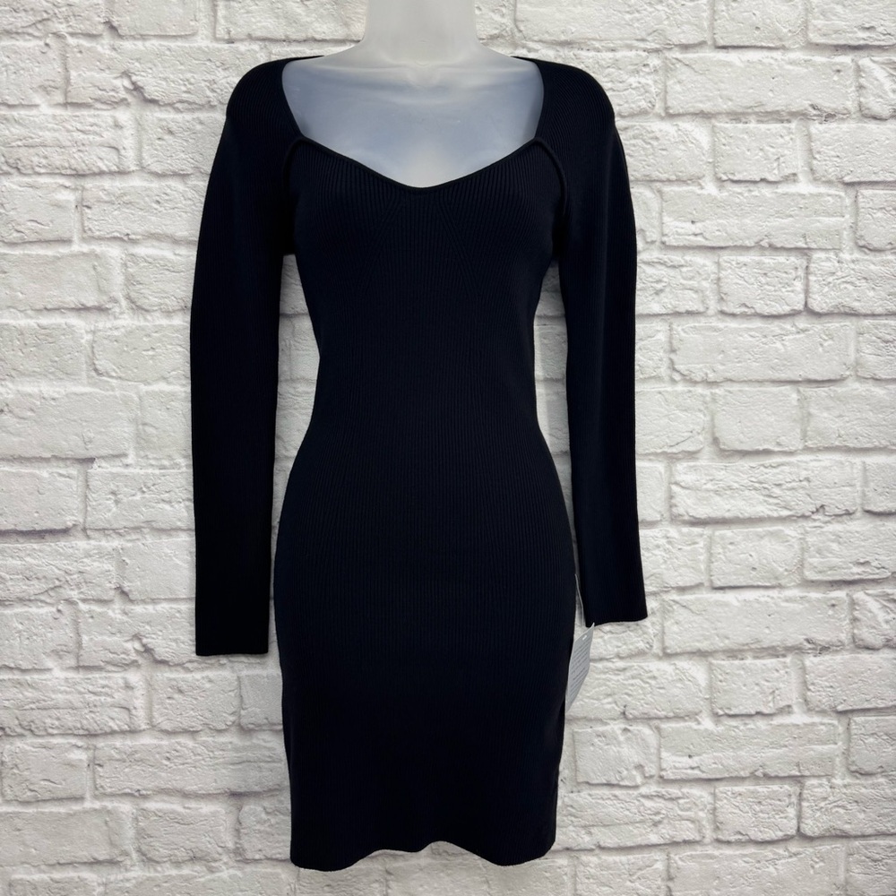 ASTR the Label Black Ribbed Knit Cutout Bodycon Midi Dress Size Small